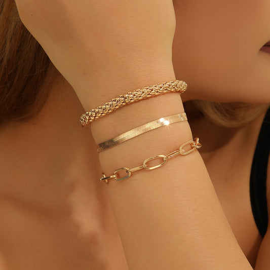 wish new anklet fashion personality fashion cuban chain snake chain popcorn chain 3 piece bracelet set