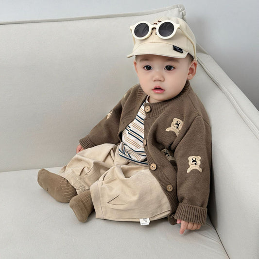 Korean children's clothes boy's suit 2025 new spring clothes fashionable knitted cardigan autumn foreign baby cute coat