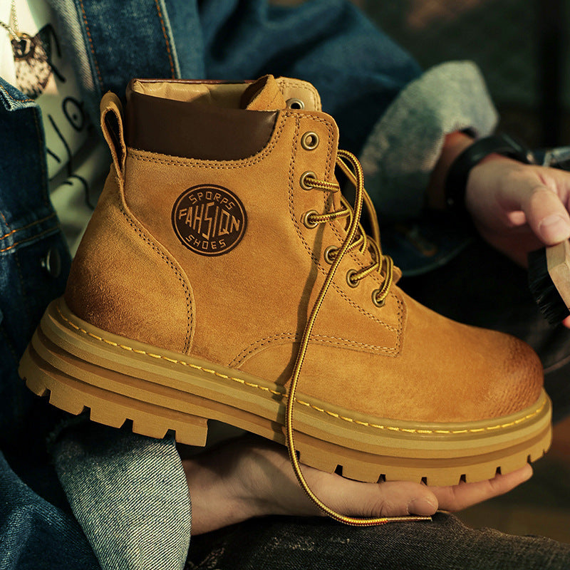 Martin boots for couples, classic and popular rhubarb boots, women's leather high-tops, thick soles, height-enhancing casual and versatile men's boots