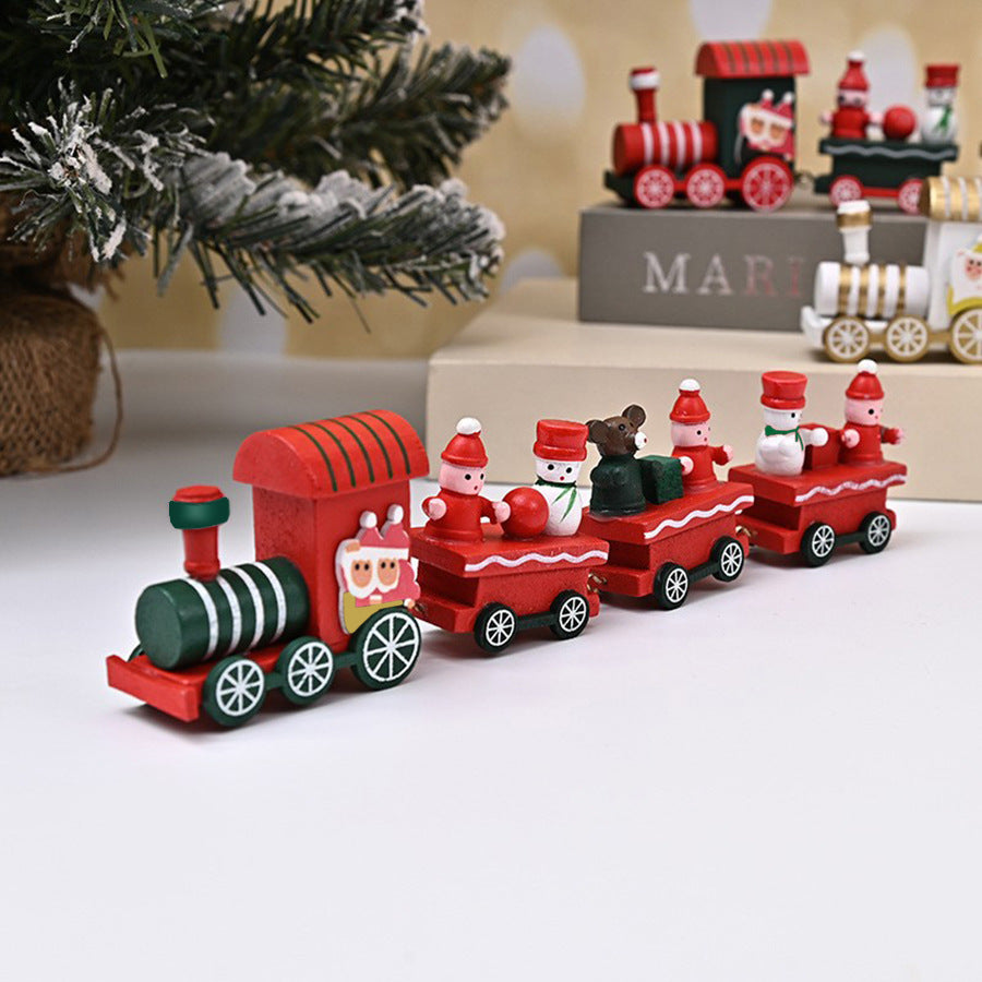 2024 Cross-border Wooden Four Festival Five Star Train Christmas Decoration Ornament Holiday Gifts
