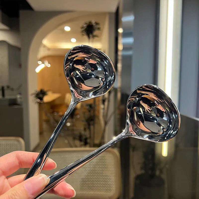 Korean Simple Stainless Steel Spoon Adult Drinking Soup Spoon Thickened Big Head Spoon Long Handle Household Drinking Porridge Spoon Holding Soup Spoon