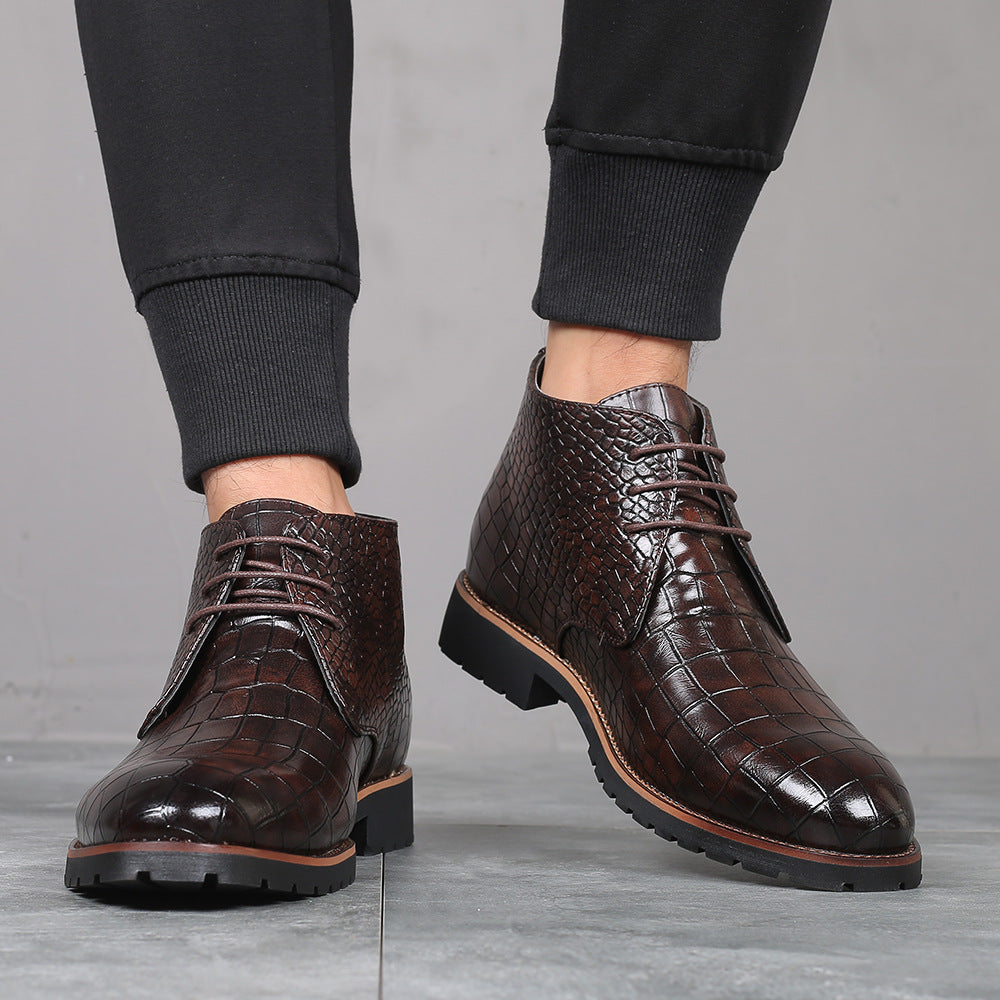 New men's round toe casual shoes men's leather boots front lace-up embossed martin boots plus size men's shoes cross-border foreign trade