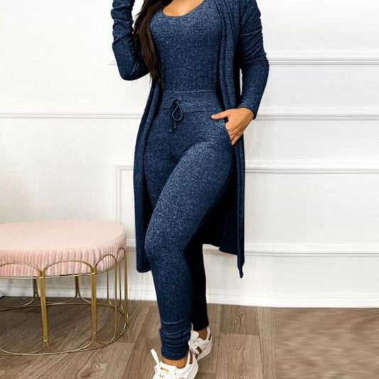 Cross-border European and American foreign trade, new autumn and winter fashion long jumpsuits, long cardigans, casual suits, long sleeves in stock