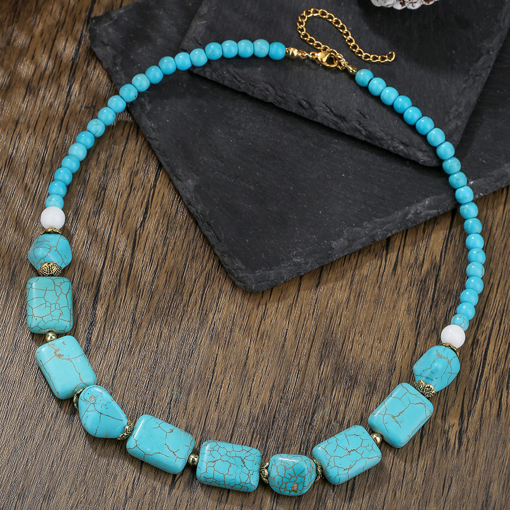 Cross-border new men's turquoise necklace surf punk necklace European and American unique necklace niche design hip hop necklace