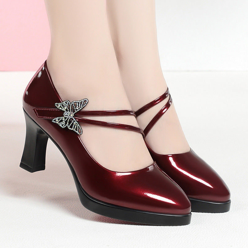 Women's shoes, soft leather soft soles, high heels, fashionable and elegant, waterproof platform, dancing cheongsam shoes, middle-aged and elderly mothers, women's single shoes