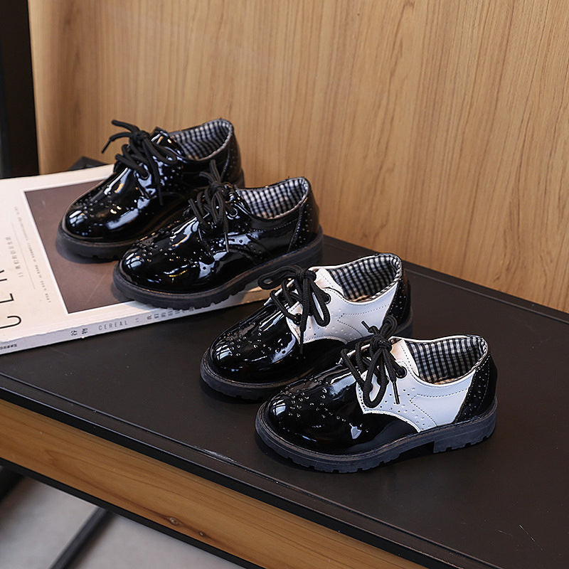 Children's leather shoes, black little boys, British style shiny small leather shoes, children's single shoes, one foot of small, medium and large children's leather shoes