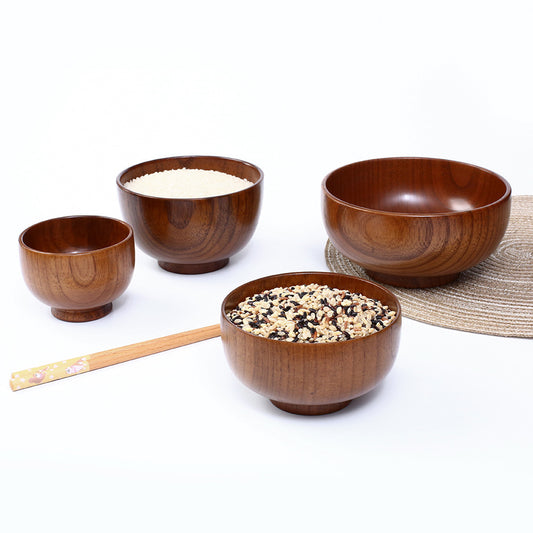 New Chinese Style Whole Wood Sour Jujube Wood Bowl Instant Noodle Bowl Soup Bowl Adult Children's Large Small Heat Insulation Drop Resistant Wholesale Tableware