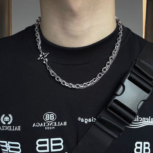 Europe and the United States dissolve dark cross necklace men's high-end titanium steel clavicle chain boys ruffian accessories hip-hop trend