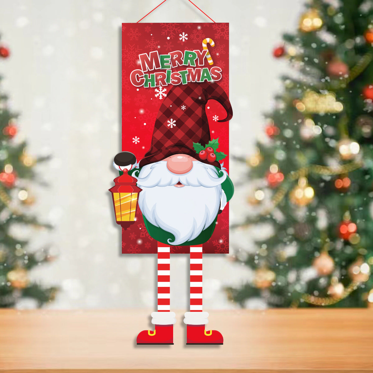 Cross-border classic plaid Christmas flag decoration couplet lantern elf family restaurant KTV shopping mall holiday decoration