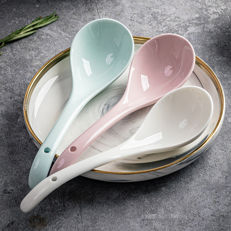 Korean-style ceramic soup spoon, household soup, large spoon, porridge spoon, hot pot spoon, long handle spoon, one piece of delivery