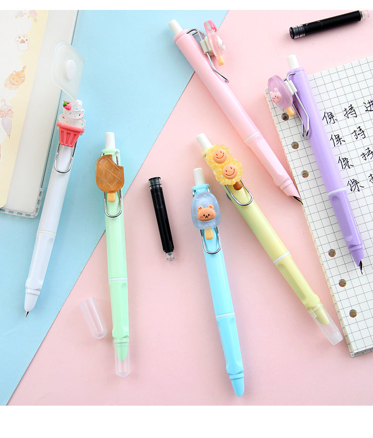 Cartoon press pen to change ink sac ink-absorbing dual-use pen students daily calligraphy practice writing ink sac ink pen