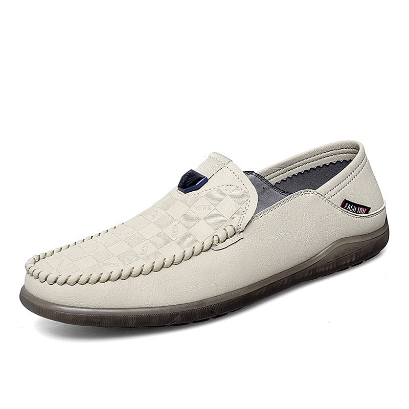 Summer new driving men's beanie shoes pure hand-stitched soft soles men's leather shoes embossed men's shoes driving shoes