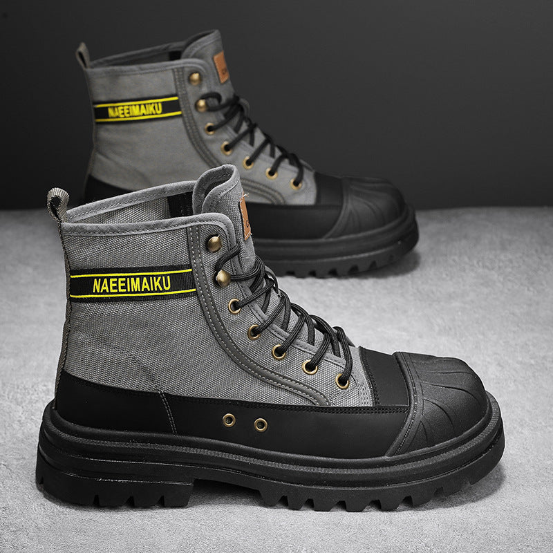 Martin boots men's high-top spring new thick-soled canvas casual sports boots men's workwear versatile biker boots