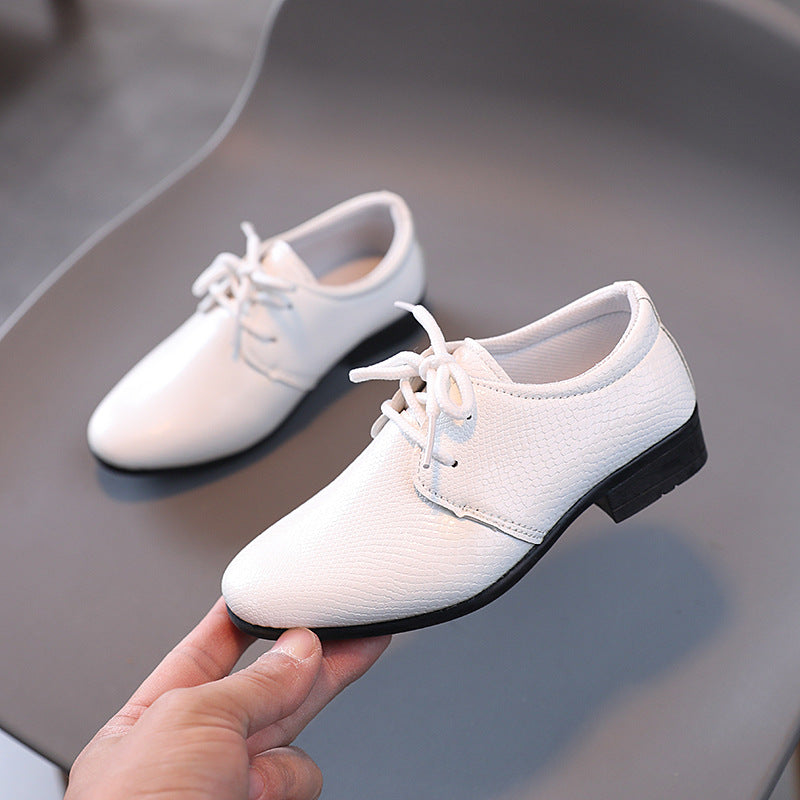 Boys' leather shoes Spring and Autumn 2023 new British style lace-up children's single shoes black performance shoes for middle and college students