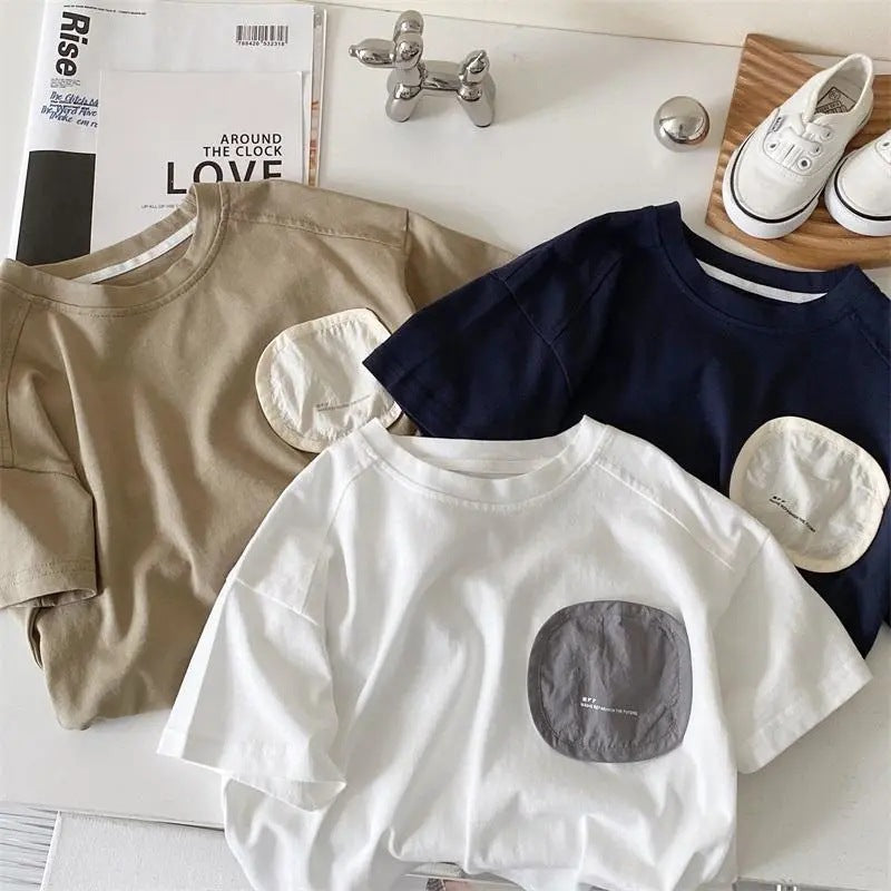 boy short sleeve t-shirt summer dress loose crew neck white hip hop casual print tide summer kids baby top men