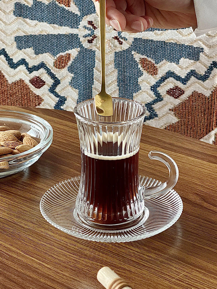 Turkish Coffee Cup and Saucer Set Glass Black Tea Cup European Style Arabic Afternoon Camellia Flower Tea Small Cup Export