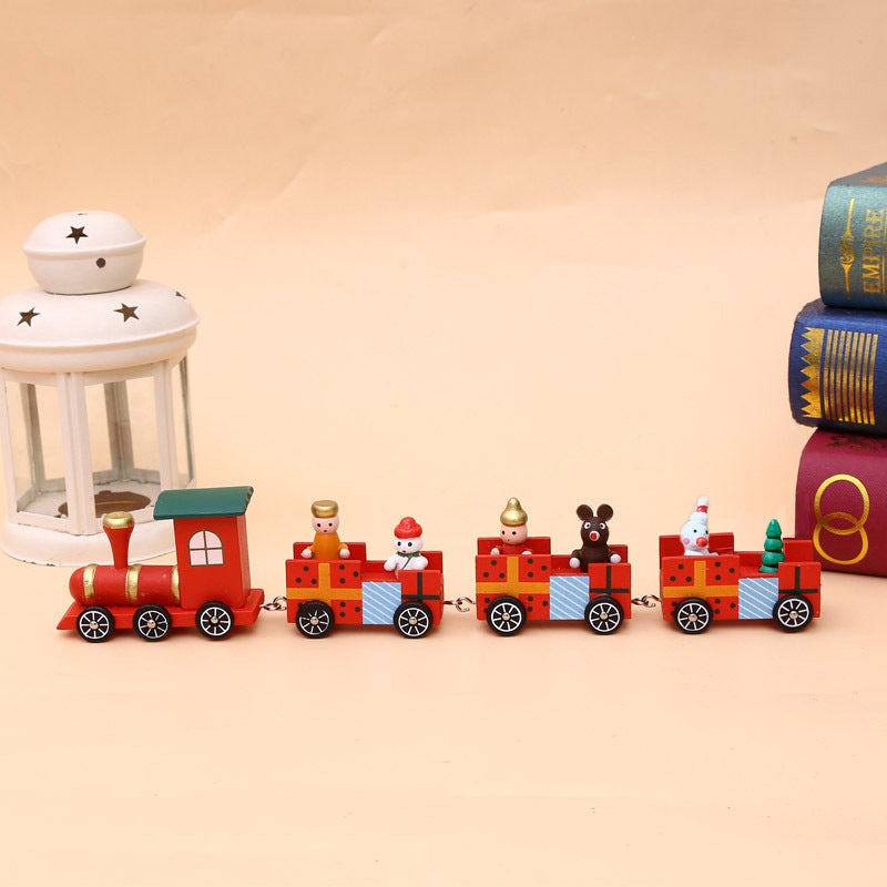 2024 Cross-border Wooden Four Festival Five Star Train Christmas Decoration Ornament Holiday Gifts