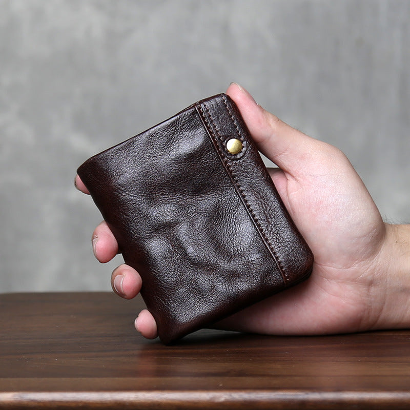 New cross-border top-layer cowhide bifold men's leather wallet simple vegetable-tanned top-layer cowhide light luxury money wallet