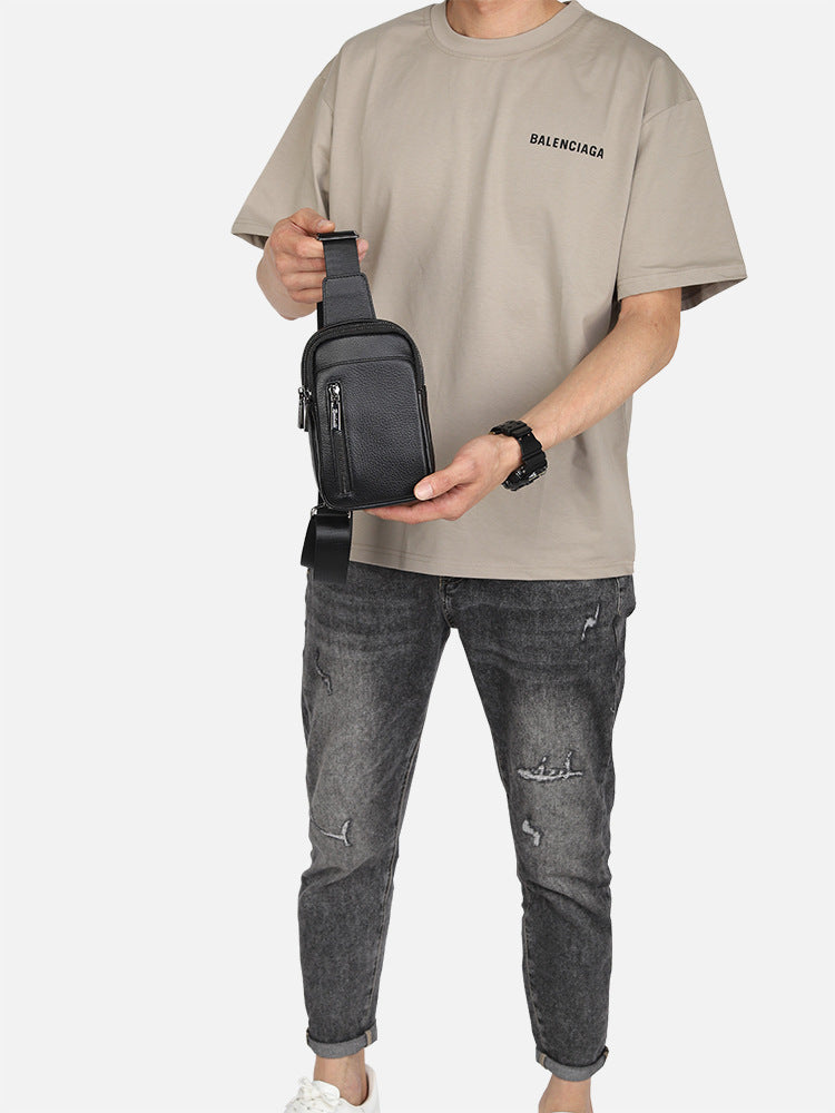 New leather chest bag, men's fashion brand hanging bag, first layer cowhide crossbody bag, casual chest bag, versatile men's small backpack