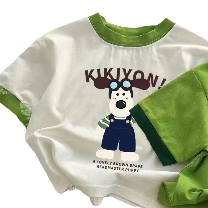 Summer new cotton small and medium-sized boys and girls short-sleeved T-shirts, children's babies cute foreign half-sleeved tops ins