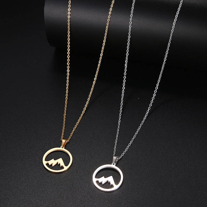 Cross-border hot sale new vacuum gold-plated stainless steel necklace pendant men's and women's mountain pillar snow mountain jewelry titanium steel jewelry