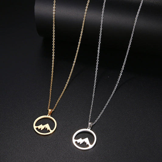 Cross-border hot sale new vacuum gold-plated stainless steel necklace pendant men's and women's mountain pillar snow mountain jewelry titanium steel jewelry