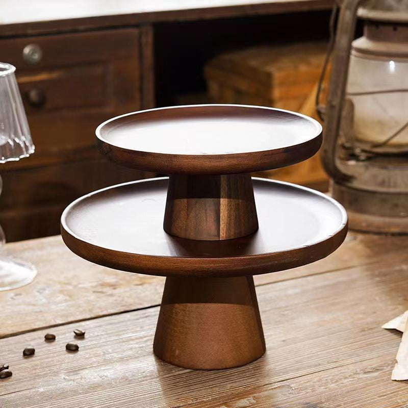 Acacia wood stilt cake plate, wedding dessert table, high-value multi-layer fruit snack plate, solid wood dim sum display plate