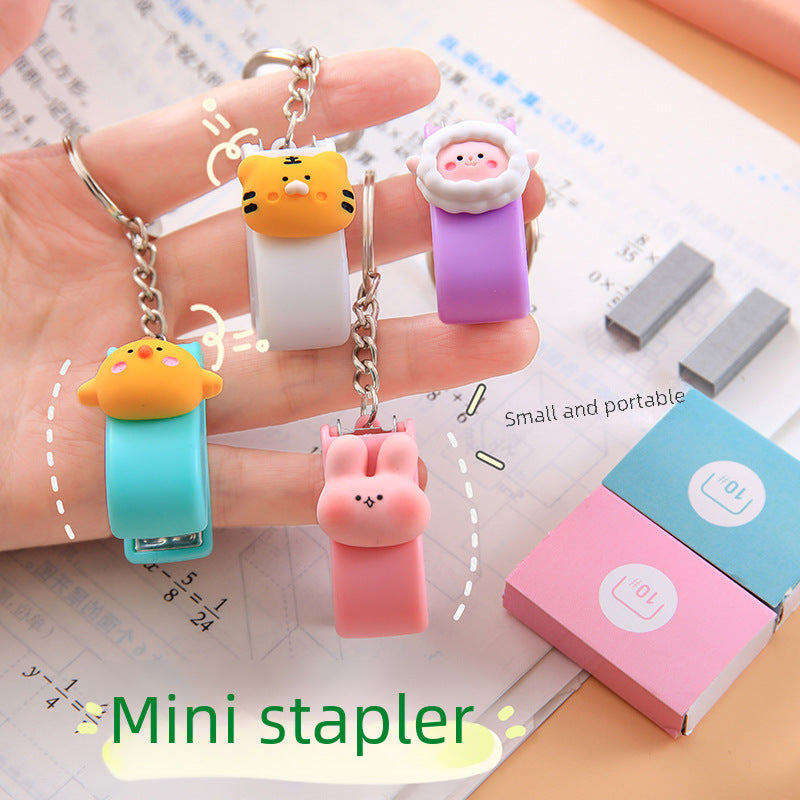 ins cute cartoon mini small stapler student office mini mini stapler with keychain