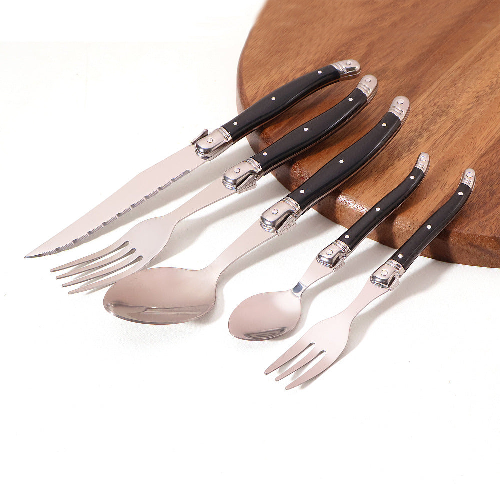 Factory spot stainless steel cutlery western food knives and forks spoon plastic handle cutlery set daily western food knives and forks