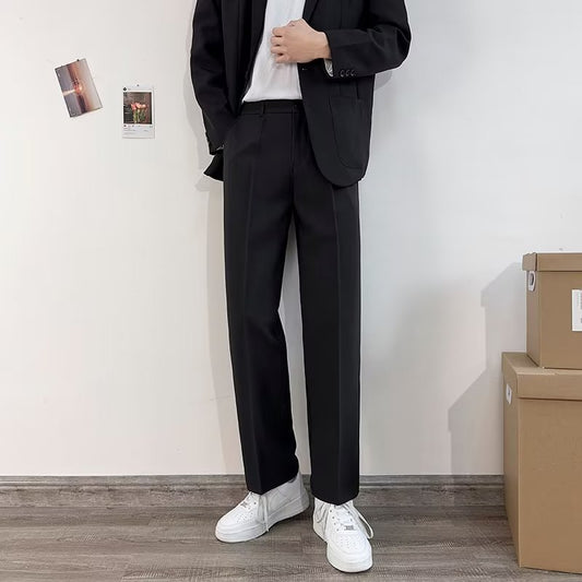 Casual trousers men's straight loose Korean version trendy wide-leg pants suit pants drape all-match ruffian handsome pants men