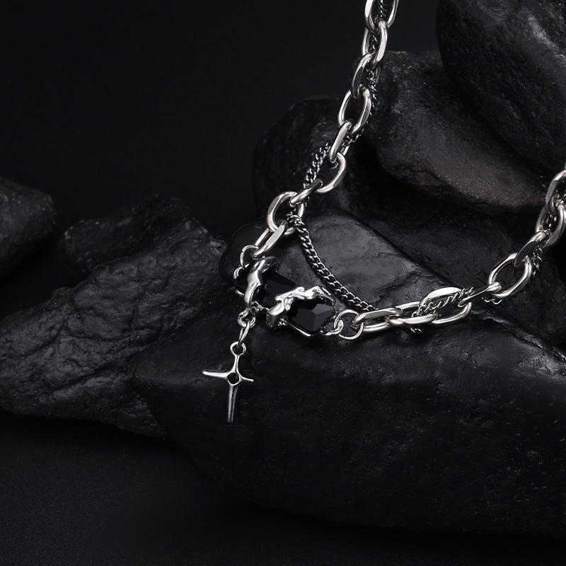 Obsidian non-fading necklace Men's niche hip-hop accessories versatile women's collarbone chain European and American cross-border wholesale