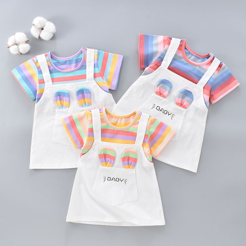 2025 New Girls Dresses, Summer New Styles, Cotton Thin Summers, Short Sleeve Girls' Children's Skirts