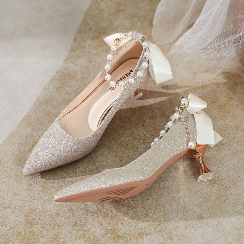 X589-32 bridal officiant shoes 2023 new Hexiu wedding dress bridesmaid shoes French heels large size 40-43