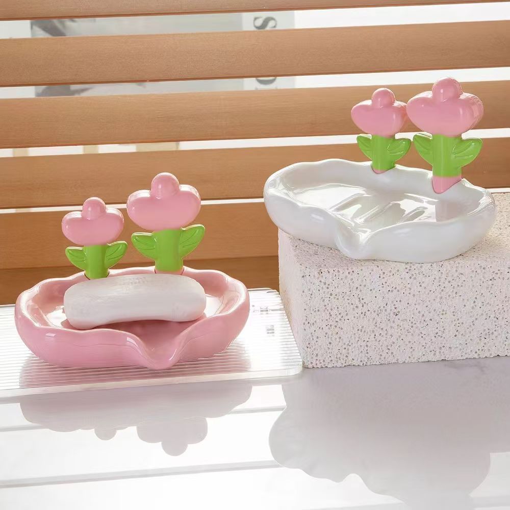 [Free shipping] flowers, light luxury, Internet celebrity soap boxes, plastic drainable washbasins, high-grade shelves, soap boxes