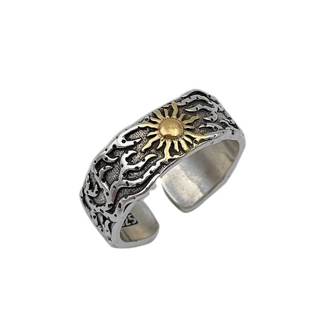 Yishang S925 Thai silver sun ring boys' trendy original design niche retro personality men's high street ring