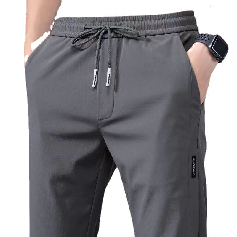 Summer thin casual pants quick-drying loose plus size straight pants stretch durable sports ice silk trousers men's cross-border