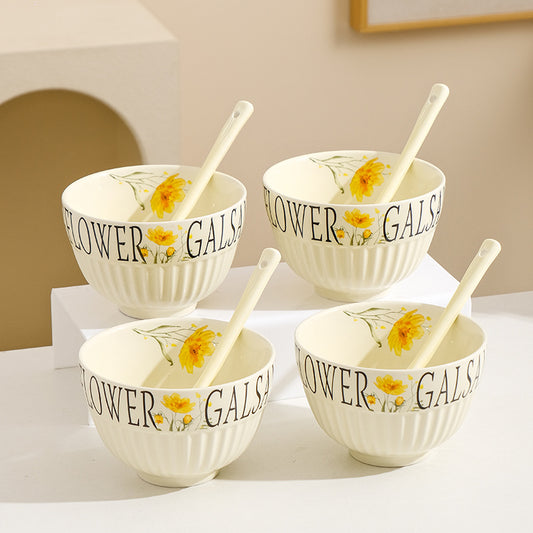 Ceramic tableware, household rice bowls, cream wind dessert bowls, round soup bowls, high temperature resistance, thickening, anti-scalding, wholesale gifts