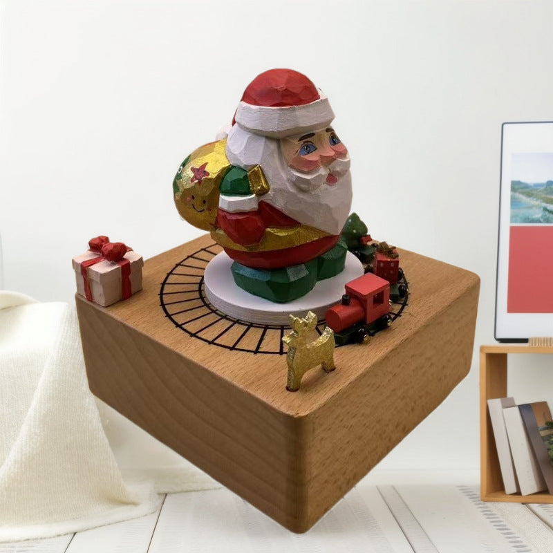 2025 New Christmas Music Box Wooden Crafts Creative Christmas Gift Merry Christmas Clockwork Music Box
