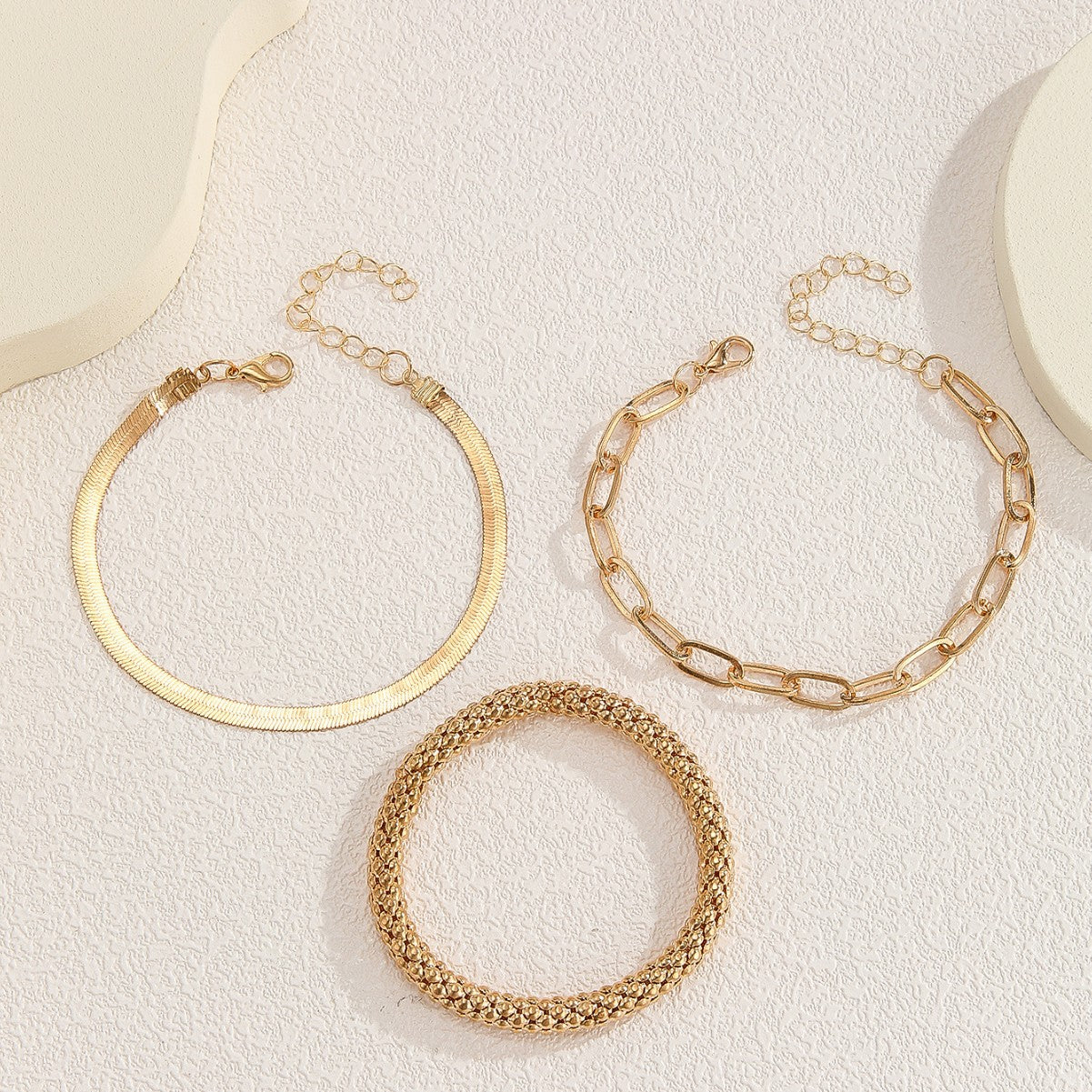 wish new anklet fashion personality fashion cuban chain snake chain popcorn chain 3 piece bracelet set