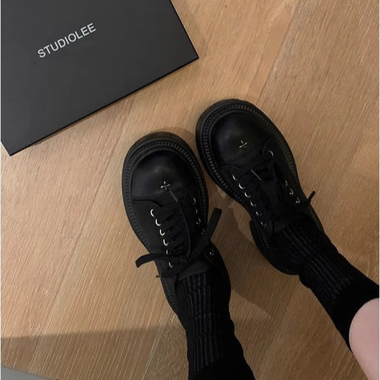 Grape mom has the same style as the big round toe 7cm thick sole heightening lace-up round toe white shoes casual canvas shoes for women autumn and winter