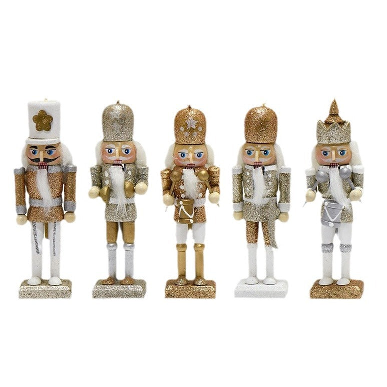 13CM Glitter Nutcracker Puppet European and American New Year Gifts Wooden Crafts Home Decoration Christmas Day Soldier