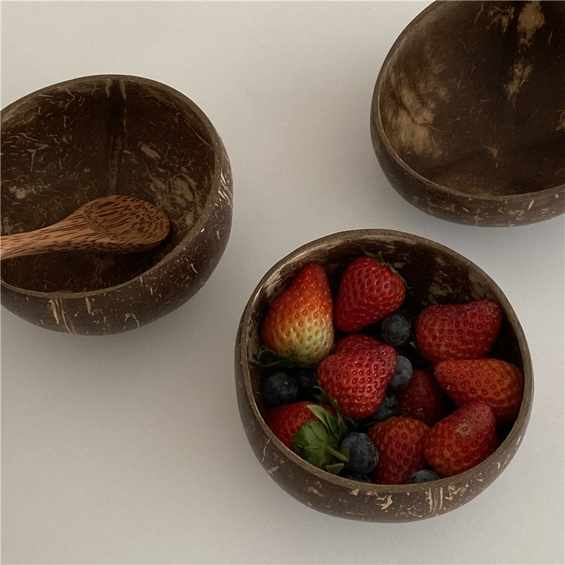 Niche creative coconut bowl, yogurt salad bowl, ins-style blogger, same fruit bowl, potbelly bowl, coconut spoon