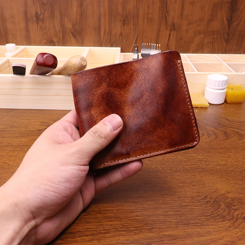 New Japanese vegetable tanned leather wallet men's retro hand-rubbed color old big banknote cowhide wallet simple student wallet