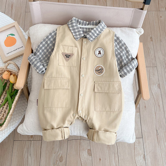 Baby boy clothes onesies, spring clothes, toddlers, 100 days, spring styles, casual Korean version, outing clothes, spring and autumn climbing clothes