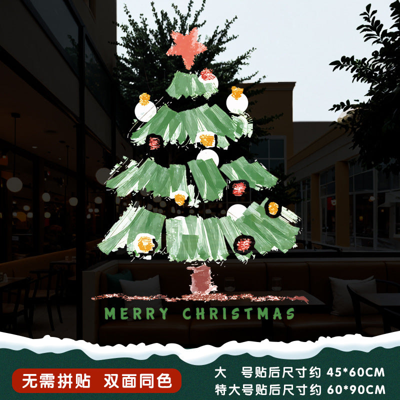 Christmas Santa Claus push door glass sticker electrostatic sticker shopping mall window scene layout decoration the whole window grille