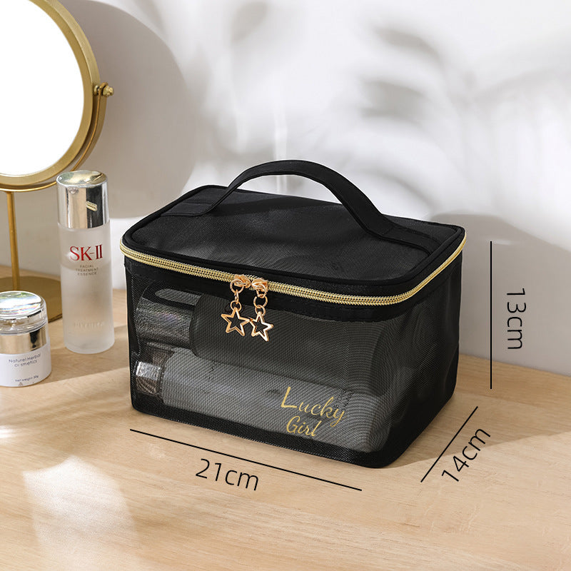 New cross-border mesh cosmetic bag black simple mesh breathable toiletry bag travel portable large-capacity storage bag