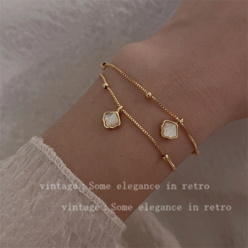 18K gold high color double shell bracelet anklet women's light luxury and versatile high-end Korean fashion anklets