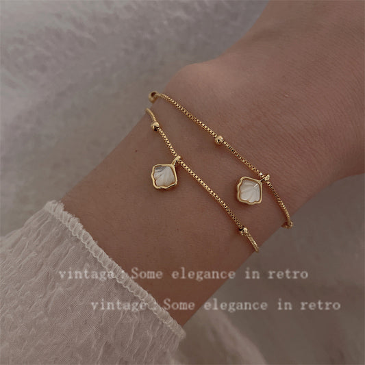 18K gold high color double shell bracelet anklet women's light luxury and versatile high-end Korean fashion anklets