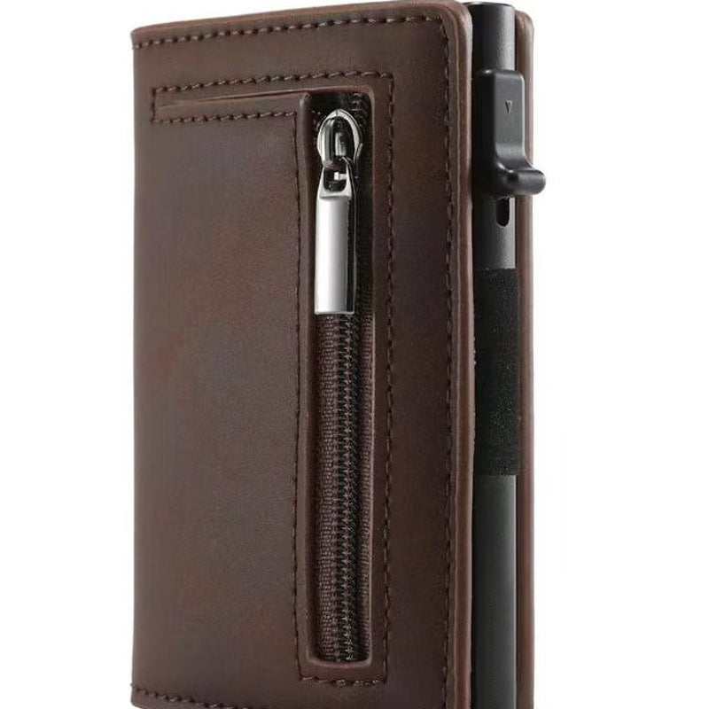 New Leather Men's Wallet Automatic Pop Up Credit Card Case Ultra-thin RFID Anti-Theft Card Case Metal Card Sleeve
