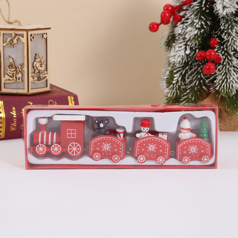 Cross-border special Christmas decorations, wooden four-section train children's holiday gift window table ornaments